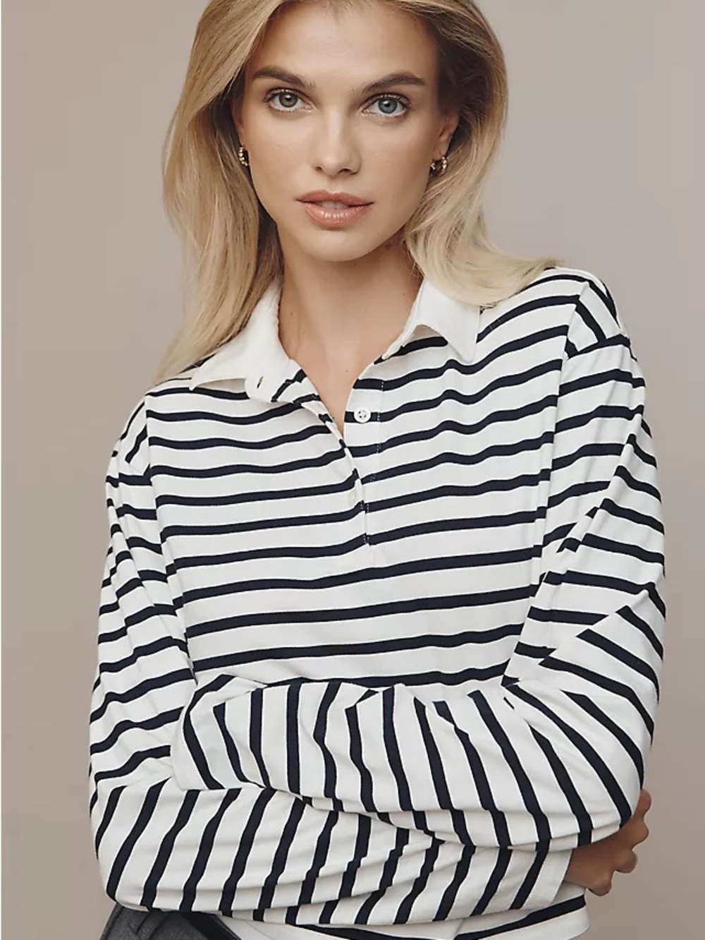 Kule Lexi top Striped Collared Long Sleeve Top - Black & White